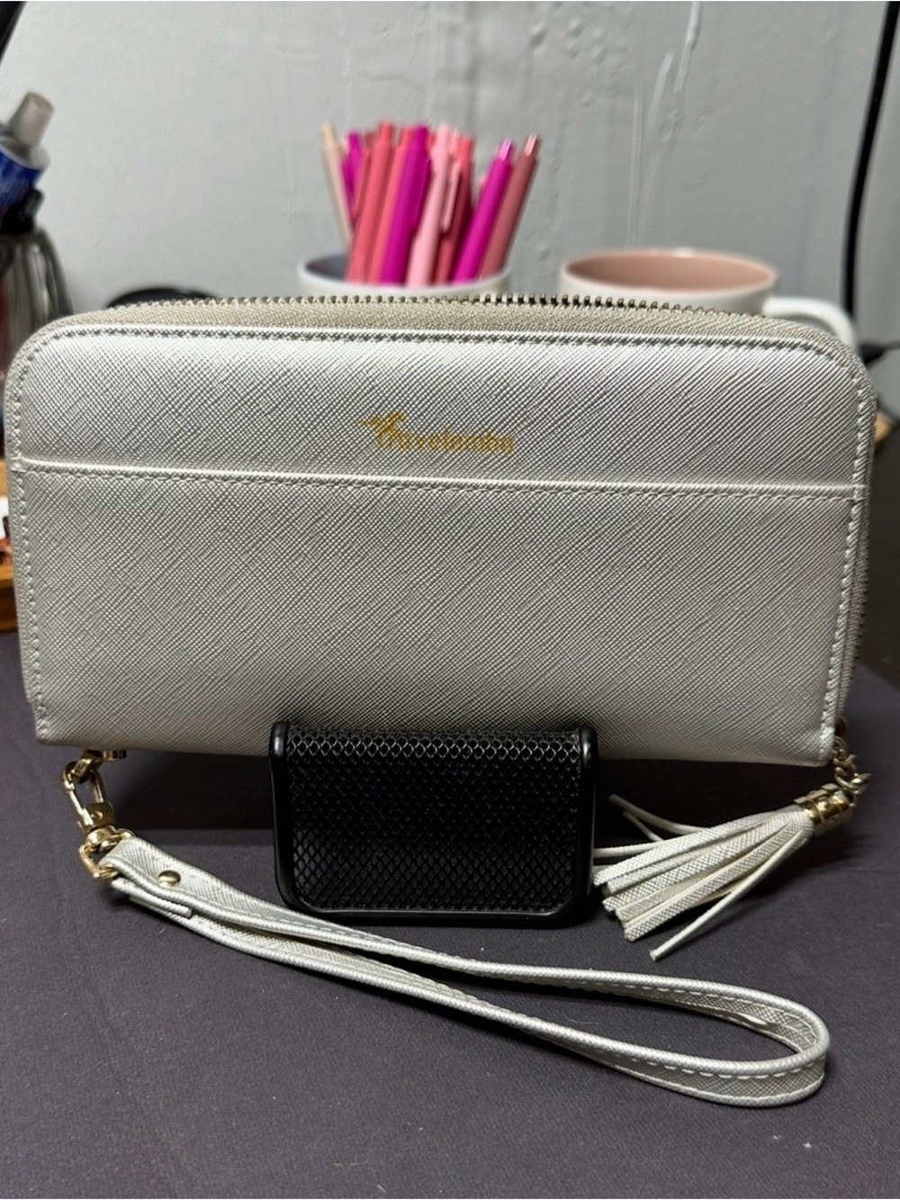 White Wristlet Crossbody Clutch with Tassel Accent